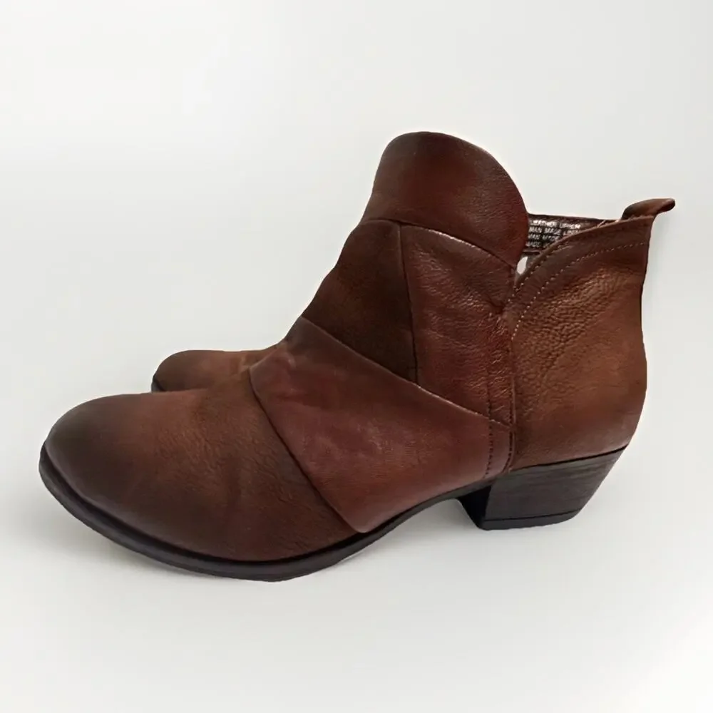 Miz Mooz Burlington Brown Leather Ankle Boots Size 40 US 9 Low Heel Bootie